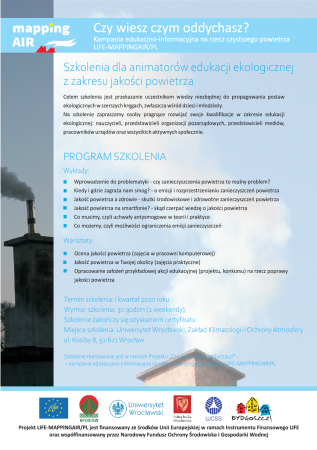 Ulotka - szkolenie dla animatorów edukacji ekologicznej 2020