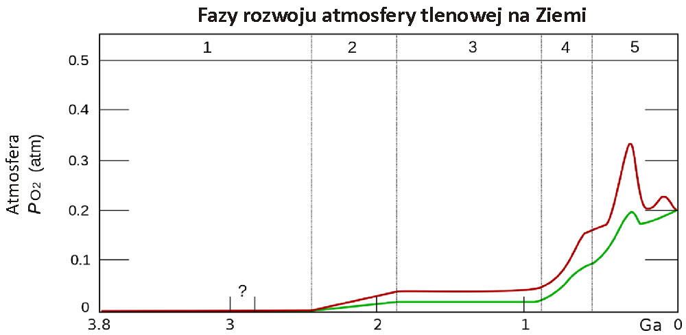 Zmiany ilości tlenu w atmosferze w poszczególnych etapach rozwoju Ziemi
