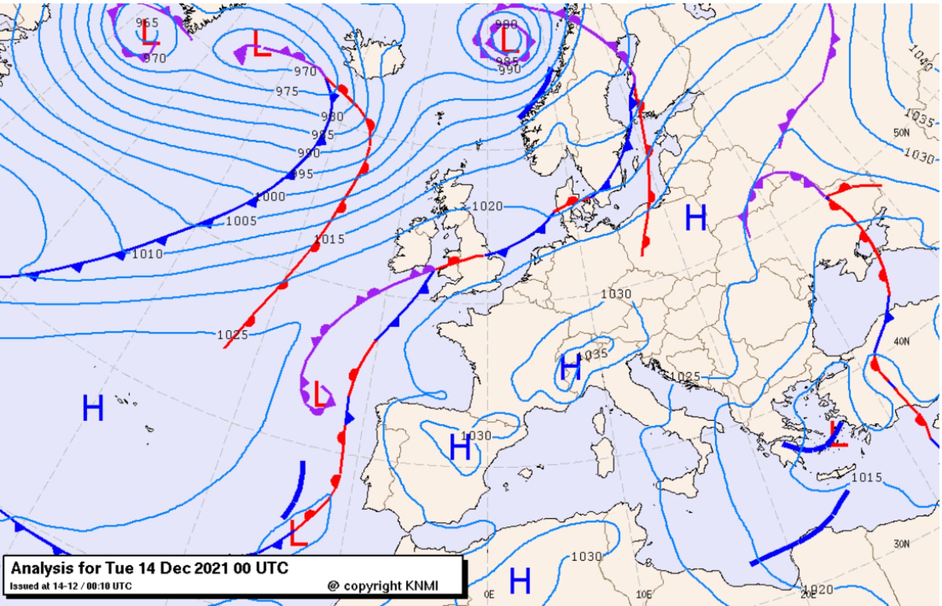 Mapa synoptyczna dla obszaru Europy, z dnia 26.12.2021 z godziny 12UTC
