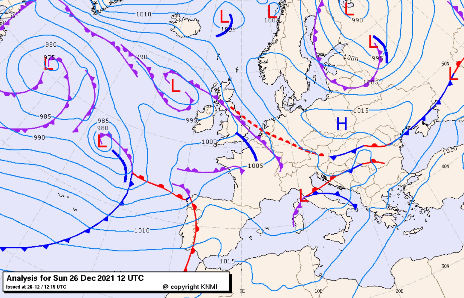 Mapa synoptyczna dla obszaru Europy, z dnia 14.12.2021 z godziny 00UTC