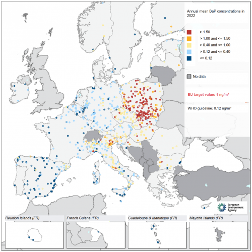 Mapa stężenia benzo(a)pirenu w 2022 r.